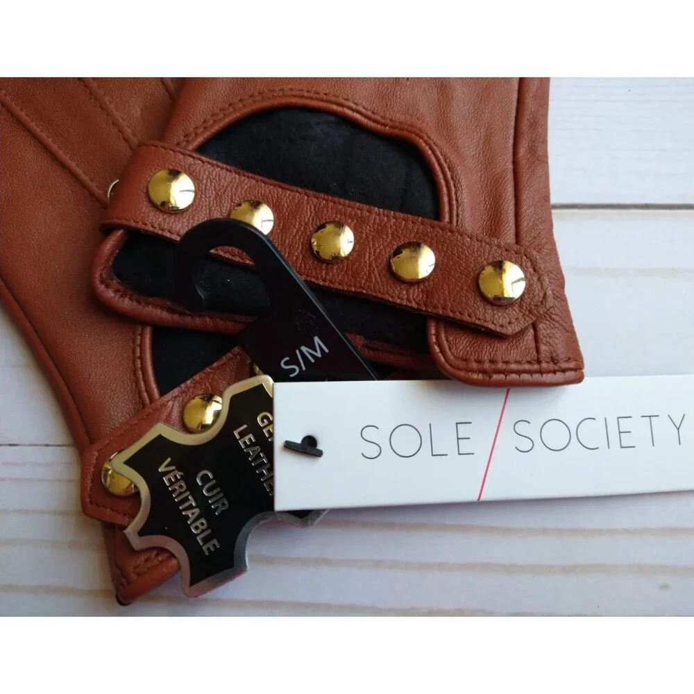 Sole Society Leather Gloves with Studs NWT